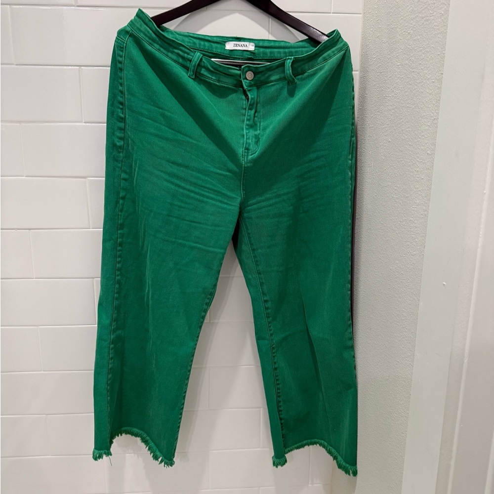 Zenana Outfitters Green Flare Wide Leg Jeans